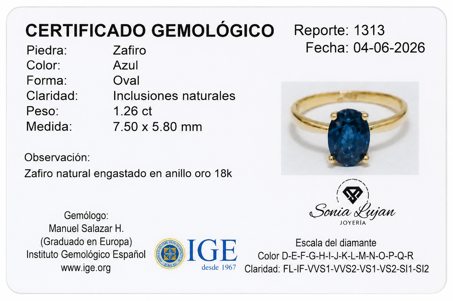 Safiro en oro 18k
